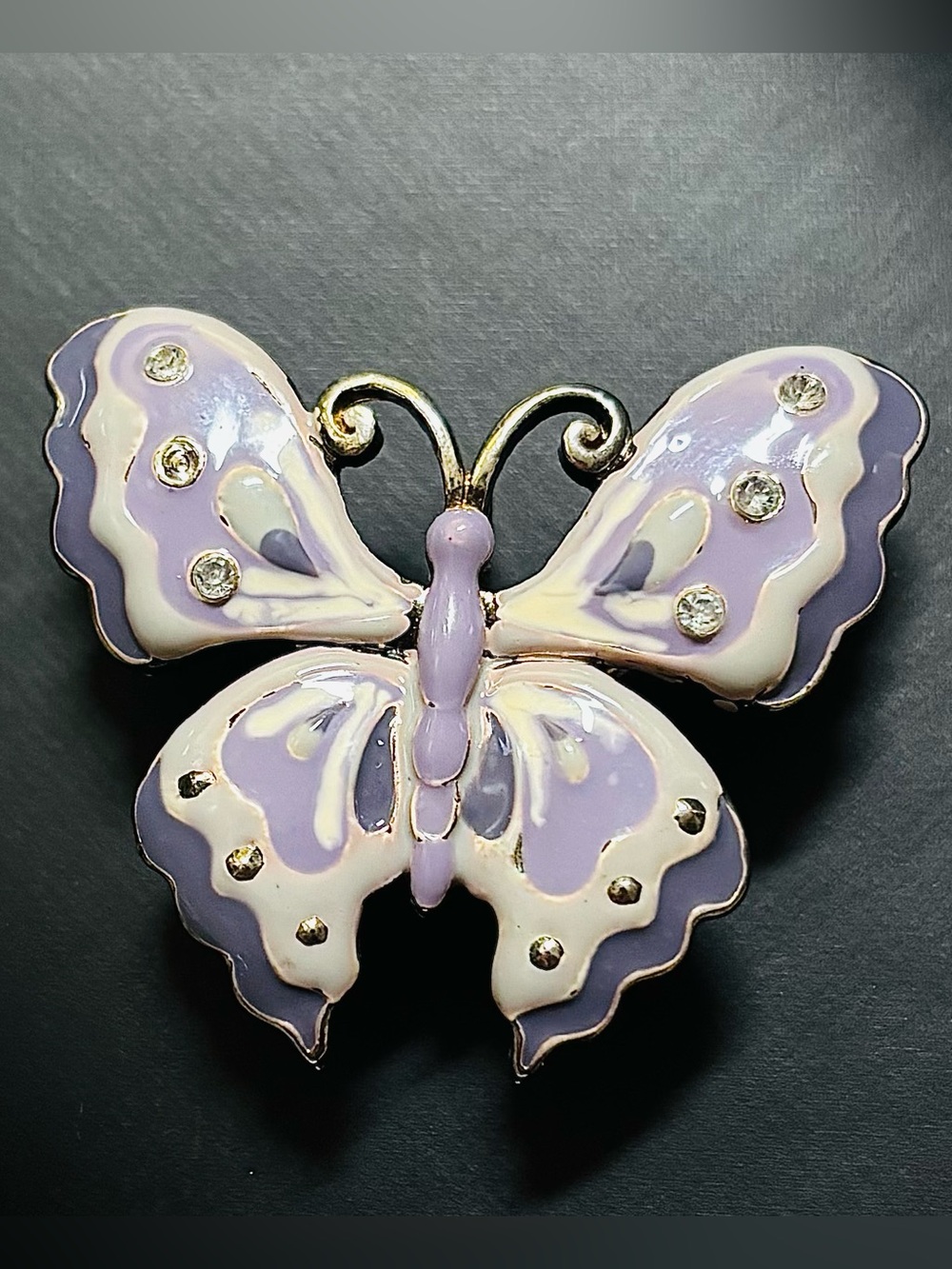 Lavender Enamel Butterfly Brooch Or Pendant with Rhinestones